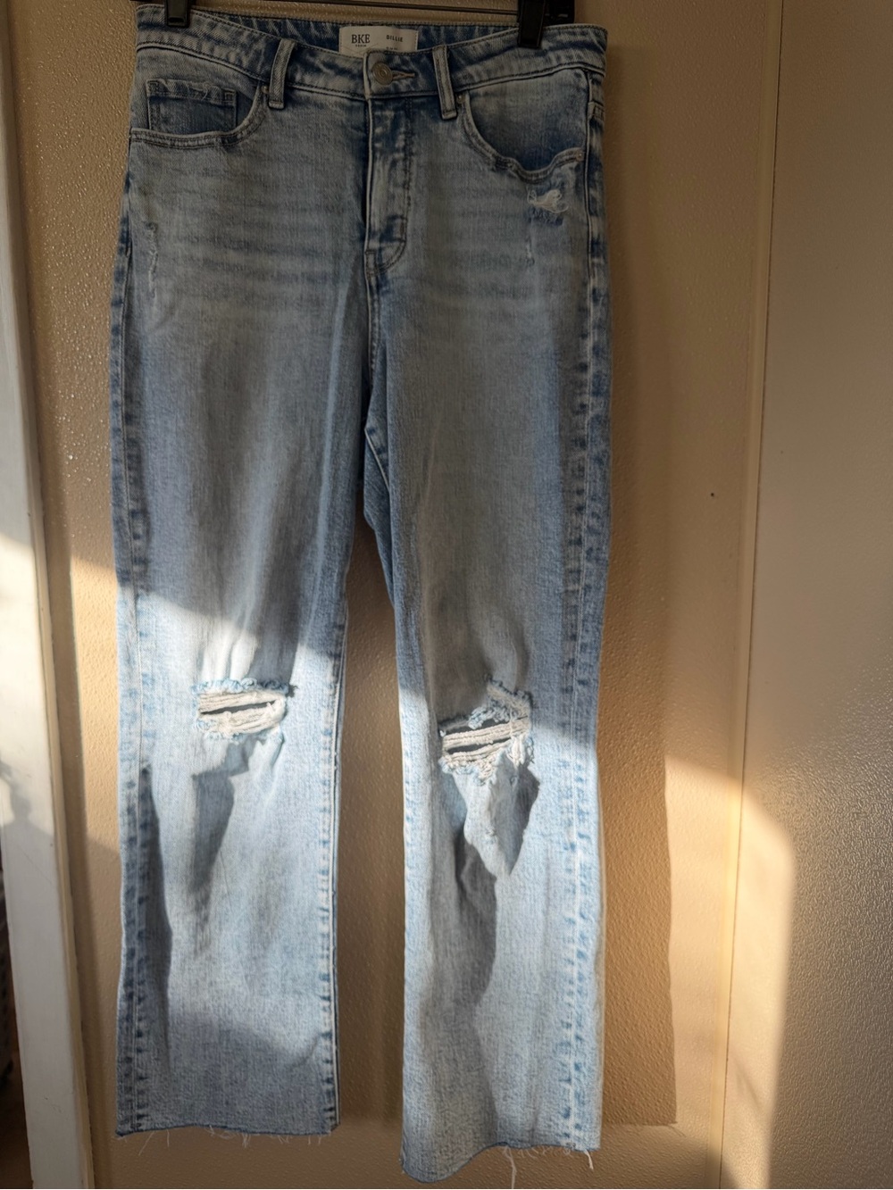 BKE Light Blue Distressed Straight-Leg Jeans NWOT